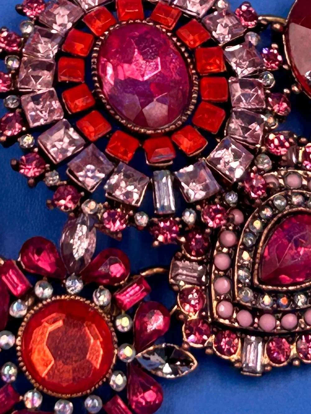 Statement Rhinestone Bib Necklace Pink Red Boho Glam Betsey Style Sparkle”